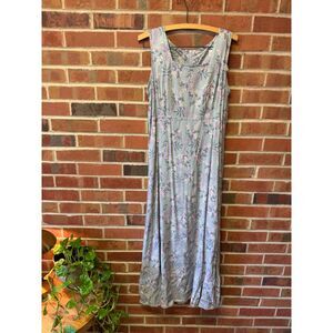 90s Blue & Pink Floral Sleeveless Midi Dress Size 8